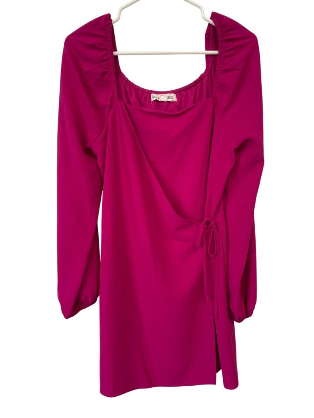 Lola Grace Wrap Mini Dress Small Long Sleeve Side Tie Fuchsia Pink Barbiecore